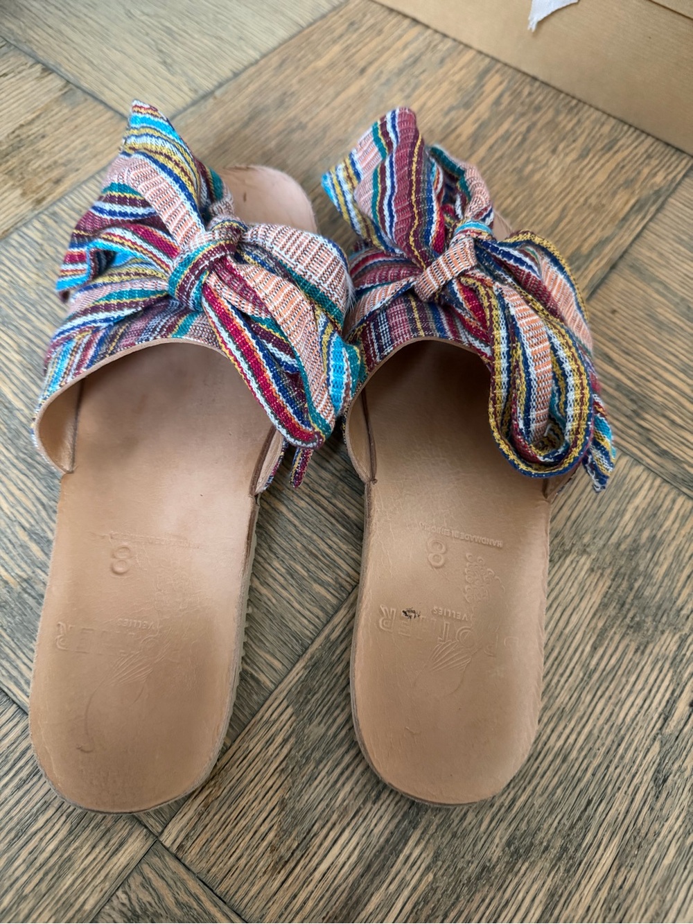 Brother Vellies Multicolor Striped Bow Slide Sandals